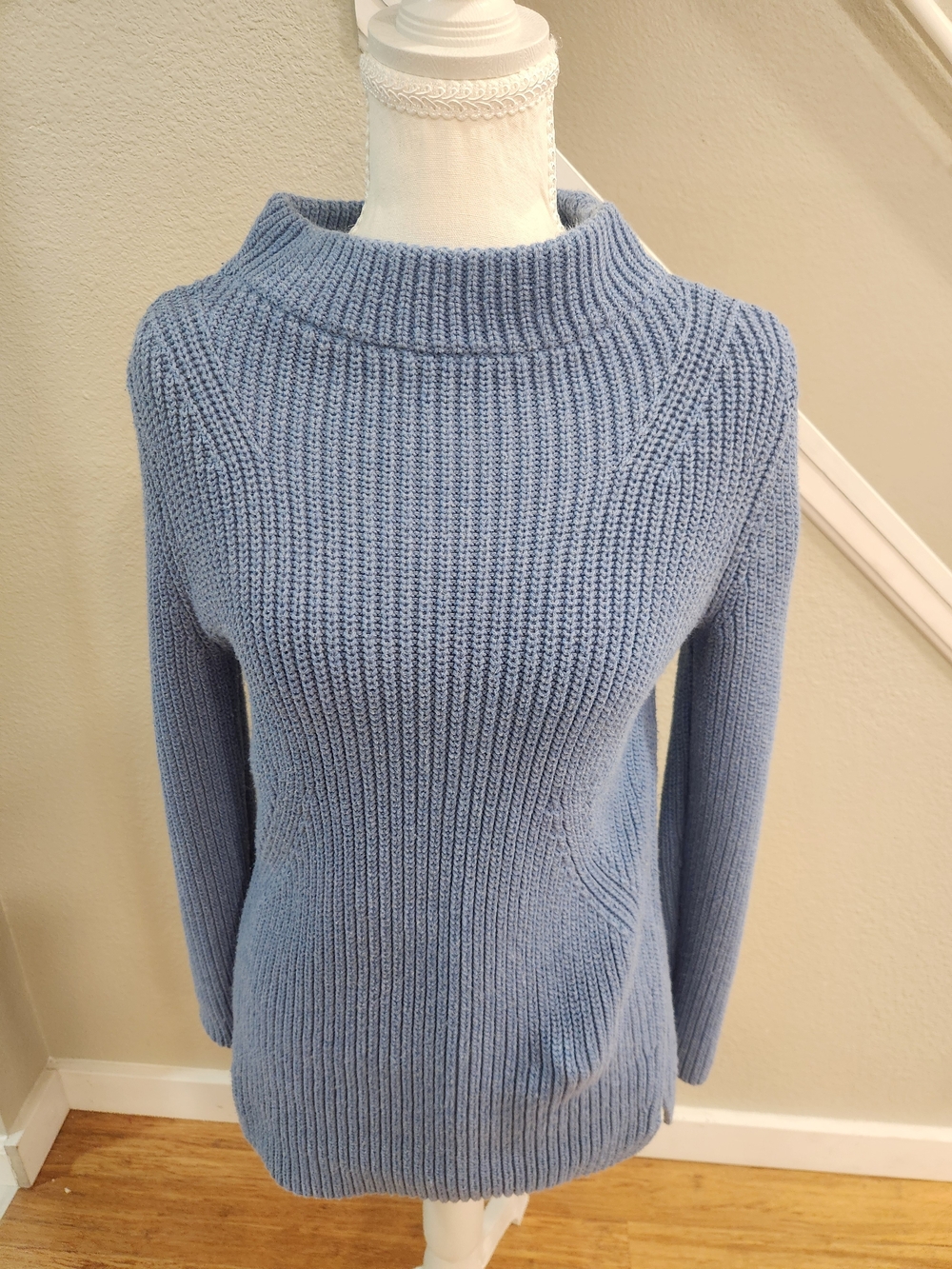 Talbots Light Blue Ribbed Cowl-Neck Sweater - Picture 4 of 6